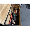 Image 2 : GREEN WOOD ARMY STYLE BOX WITH ASSORTED AXES, BOLT CUTTERS & HEAVY TOOLS