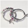 Image 2 : SILVER CREATED RUBY HOOP EARRINGS