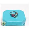 Image 1 : SILVER RUBY AQUAMARINE RING STAMPED .925