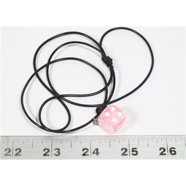 NEW PINK SIX SIDED DICE CHARM NECKLACE