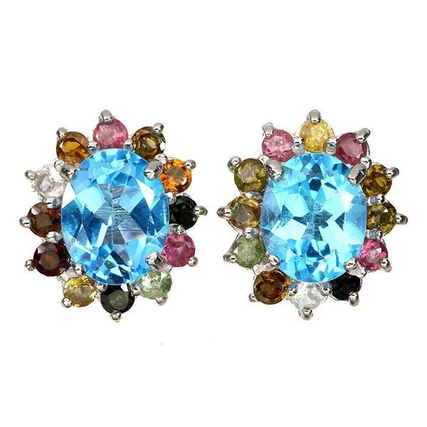 Natural  Swiss Blue Topaz & Tourmaline Earrings
