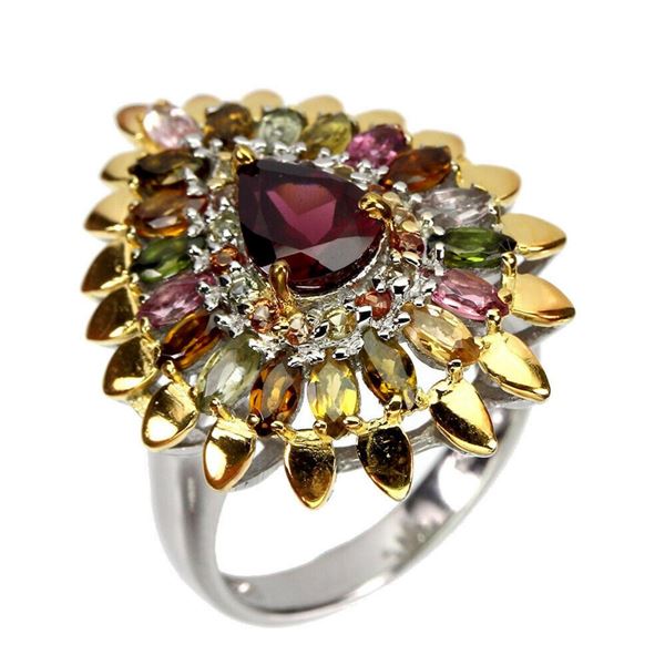 Natural Unheated Rhodolite Tourmaline Sapphire Ring