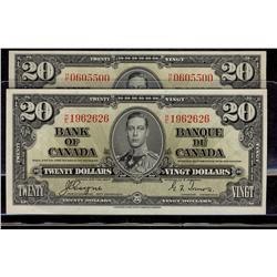 1937 $20. Lot of two notes includes BC-25b and BC-25c both H/E prefixes. 1 x EF and 1 x UNC.