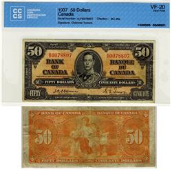 1937 $50 BC-26a Osborne CCCS VF20 #A/H0078807. A decent example with nice colours.