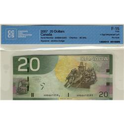 2007 $20 BC-64a, ERROR, 1 Misplaced Digit.  CCCS F15, pinhole.