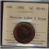 Image 1 : 1892 1¢ Obv 4, ICCS MS63RB,