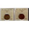 Image 1 : 1916 & 1919 1¢ ICCS MS64RD.  Lot of two coins both about 75% red with lustre.