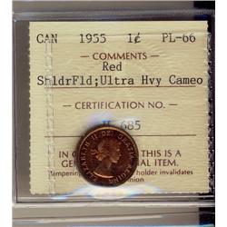 1955 1¢ SF ICCS PL66 Ultra Heavy Cameo.