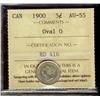 Image 1 : 1900 5¢ Oval 0 ICCS AU55.