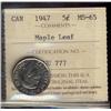 Image 1 : 1947 ML 5¢ ICCS MS65.