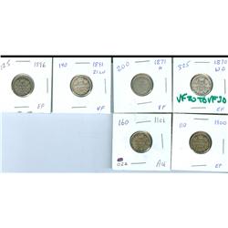 1870-1901 10¢.  Lot of 6 coins including 1870 W0, 1871H, 1891 21 Lvs, 1896, 1900 and 1901.  VF20 to 
