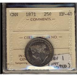 1871 25¢ ICCS E40.  Obverse #1.