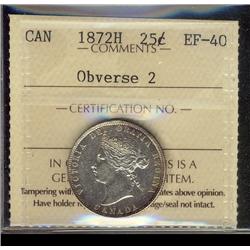 1872H 25¢ Obv 2 ICCS EF40.