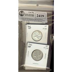 1939-1951 25¢.  Lot of 26 pcs including 1939 (3), 1940, 1941 (2), 1942 (2), 1943 (8), 1944 (2), 1950