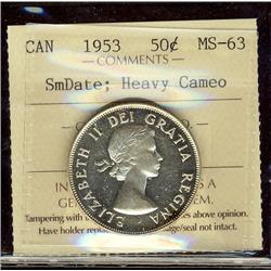 1953 50¢ SmDate ICCS MS63 Heavy Cameo.