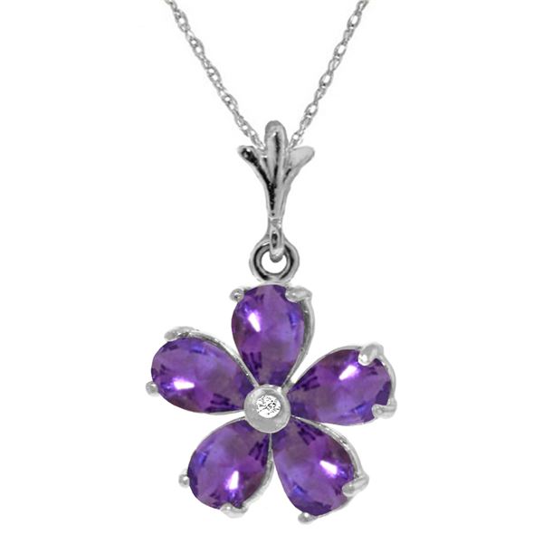 Genuine 2.22 ctw Amethyst & Diamond Necklace 14KT White Gold - REF-30T2A