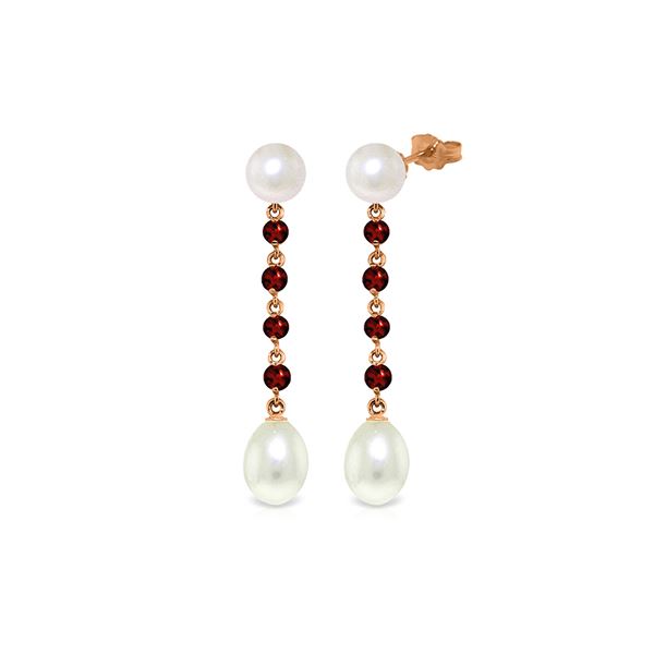 Genuine 11 ctw Pearl & Garnet Earrings 14KT Rose Gold - REF-28X8M