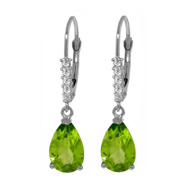 Genuine 3.15 ctw Peridot & Diamond Earrings 14KT White Gold - REF-44F3Z