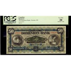 The Dominion Bank of Canada 1925 $50 #29830 CH-220-22-08 PCGS VF20.