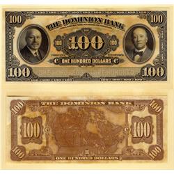 The Dominion Bank 1931 $100 CH-220-24-14P Front and Back Proof.  Both front and back examples have a