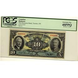The Dominion Bank 1938 $10 #199008 CH-220-28-04, PCGS EF40 PPQ.