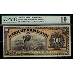 The Bank of Hamilton 1909 $10 #325057 CH-345-20-08 PMG VG10.  Overprint E.  Scarce Issue.