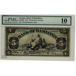 The Bank of Hamilton 1914 $5 #1791102, CH345-20-06 PMG VG10.