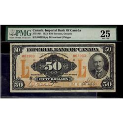The Imperial Bank of Canada 1923 $50 #003933 CH-375-18-14 PMG VF25.