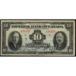 The Imperial Bank 1939 $10 #026103, CH-375-24-04.  A pleasing VF note.