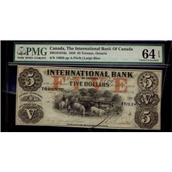 The International Bank of Canada  1858 $5 #16938 CH-380-10-10-16a PMG CH UNC64.