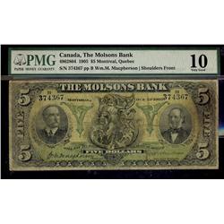The Molsons Bank 1905 $5 #374367 CH-490-28-04 PMG VG10.