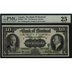 The Bank of Montreal 1931 $10 #747534, CH-505-58-04 PMG VF25.