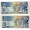 Image 1 : 2006 $5 BC-67a #APC1010101 & APG1818181.  Lot of 2 RADAR / REPEATER notes both UNC.