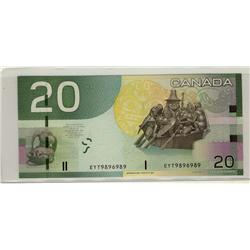 2005 $20 BC-64aA-ii (9,720M - 9,990M) #EYT9896989.  Original UNC RADAR and Replacement issue