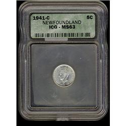 1941c NFLD 5¢ ICG MS63.  Blast white.