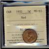 Image 1 : 1931 1¢ ICCS MS65RD.   Outstanding flawless obverse.  80% red.  ICCS Top 7.