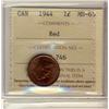 Image 1 : 1944 1¢ ICCS MS65.  A gem wine red example. Top 6 graded by ICCS.