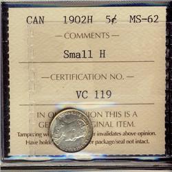 1902H Sml H 5¢ ICCS MS62.