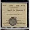 Image 1 : 1892 10¢ Sml 9, Obv 5 ICCS VG8.