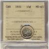 Image 1 : 1931 10¢ ICCS MS65.  Fully lustrous and a hint of golden tone.  Great eye appeal.