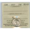 Image 1 : 1937 10¢ ICCS MS65.  Blast white and lustrous example.
