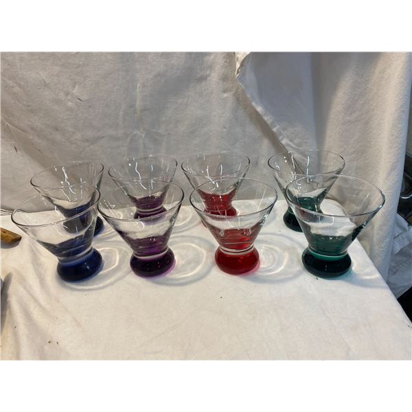 Eight colored Martini glasses