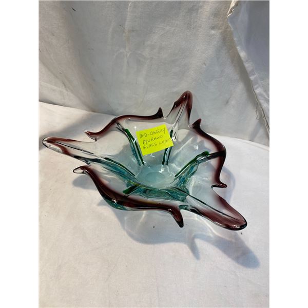 Mid century Murano glass leaf 10 inch