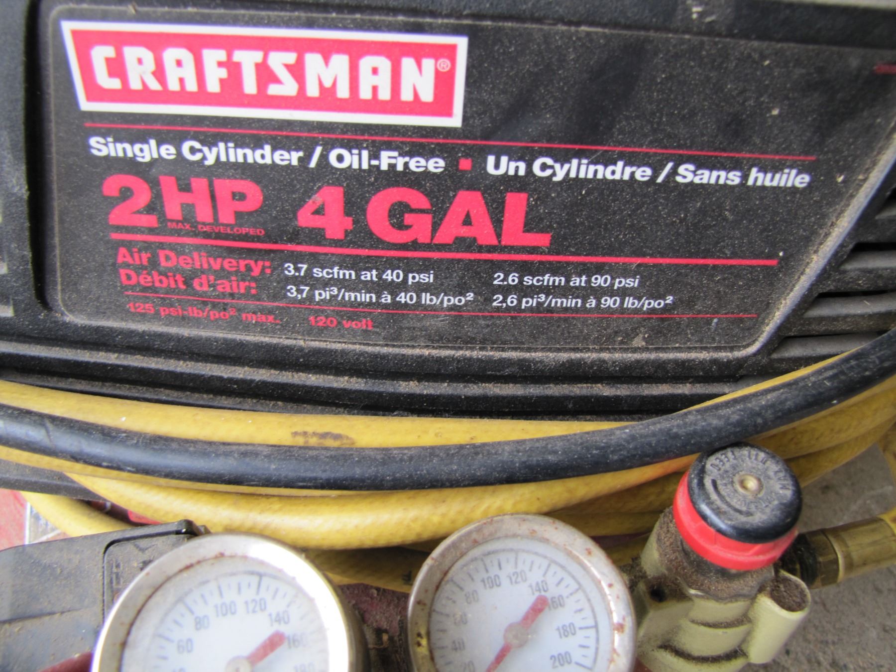 Craftsman 2 horsepower 4 gallon pancake air compressor