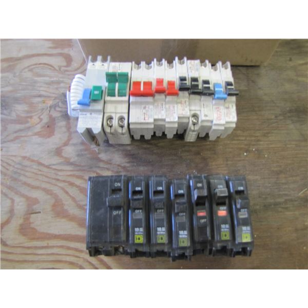 Box of FPE Breakers and Square D Breakers