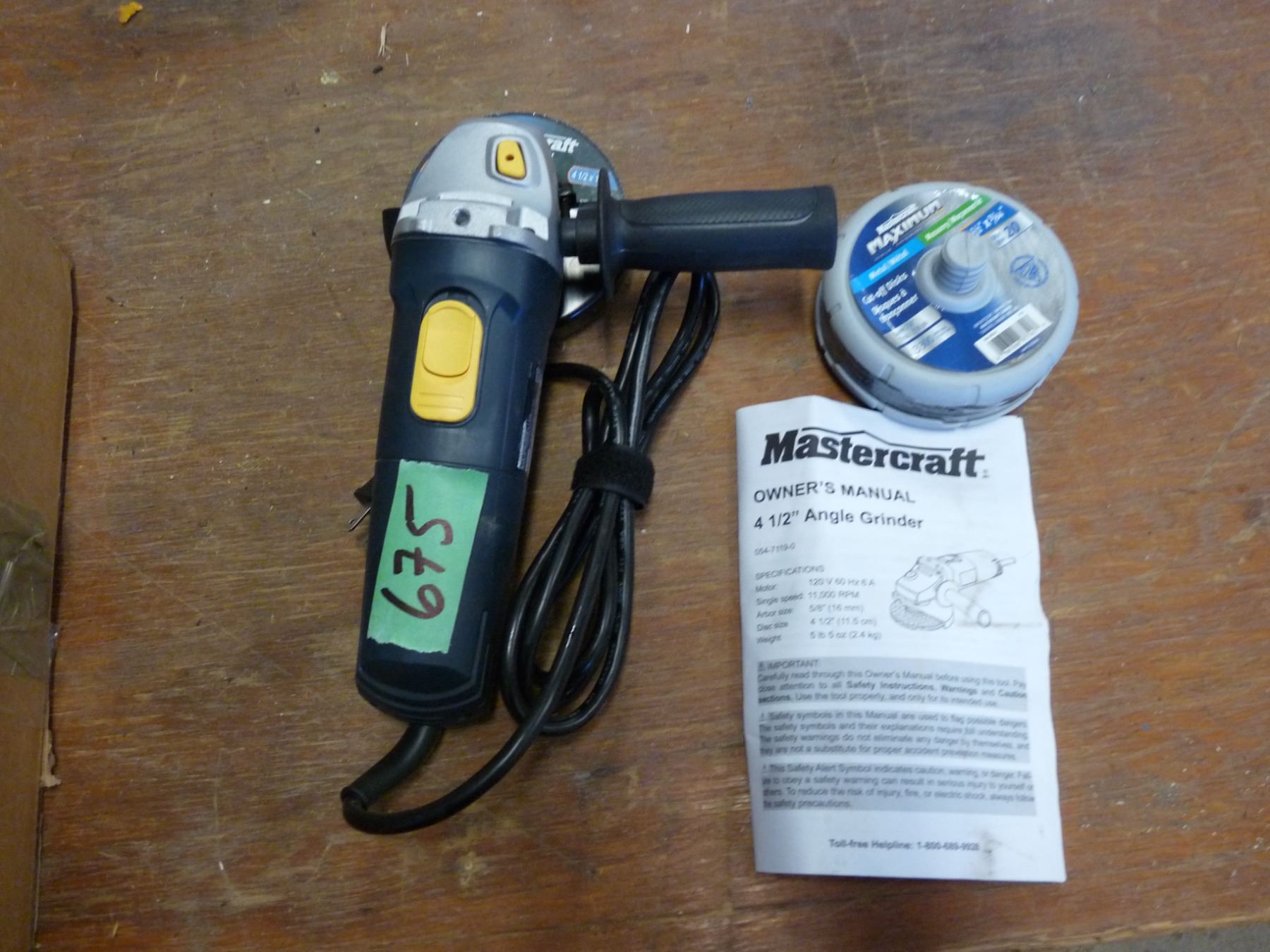 Master craft angle grinder and discs