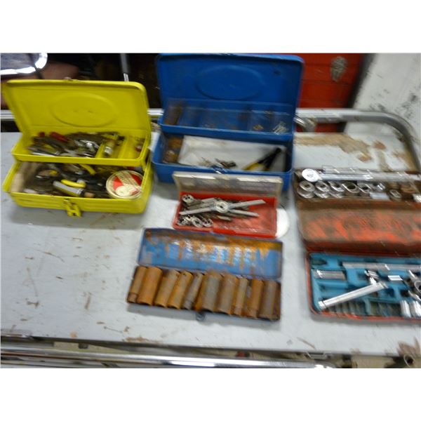 Lot of impact sockets; tap and die; tool boxes and contents