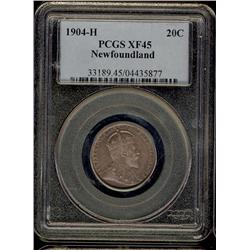 1904H NFLD 20¢ PCGS EF45