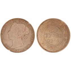 1874 Nfld 50¢ PCGS AU50. Excesively tough in high grades.