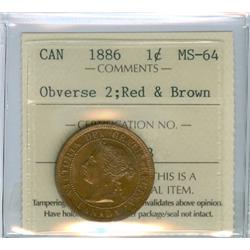 1886 1¢ Obv 2, ICCS MS64RB.  Well struck and lustrous.